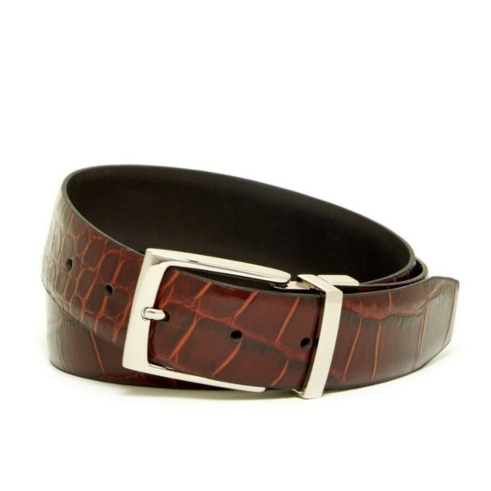 COPY - Trafalgar Reverse Leather Croc Emboss Belt Sz 40